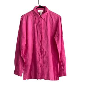 Jones New York Sport 100% Linen Button Down Shirt Sz Small Pink Roll Tab Sleeve
